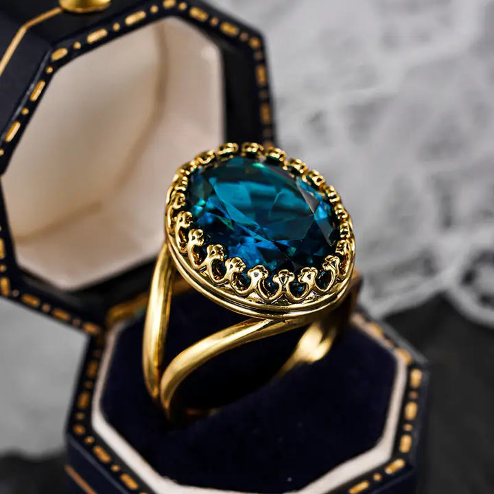 Bague en Or Cristalline Ronde Bleue