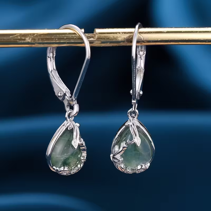 Boucles d'oreilles en agate mousse en forme de goutte arrondie