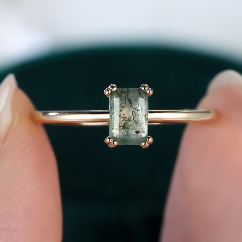Bague Fine en Pierre d'Agate Mousse