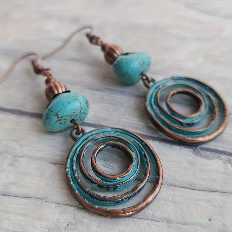 Boucles d'oreilles spirales vintage en turquoise