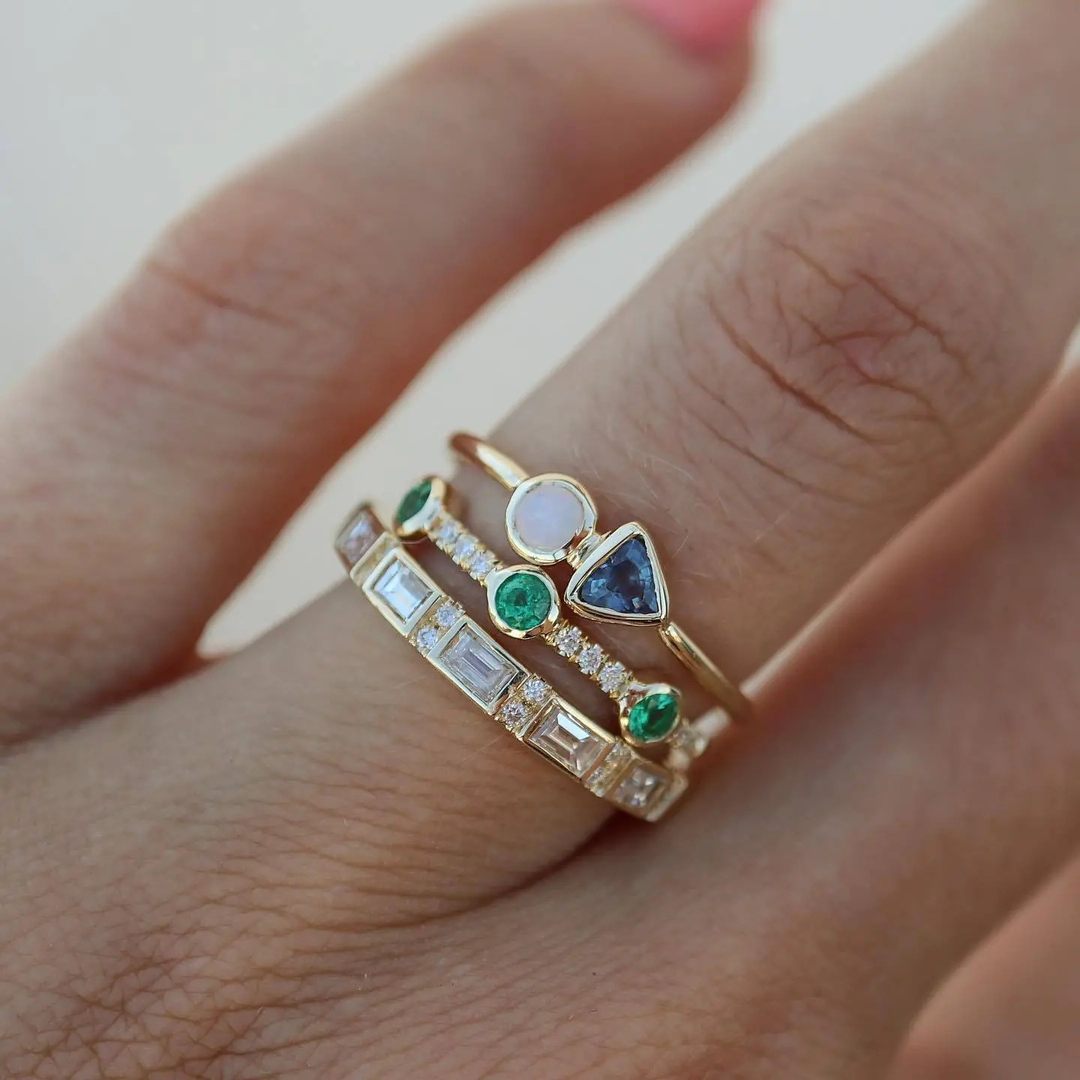 Bague en Opale Blanche Vintage et Zirconia Forest