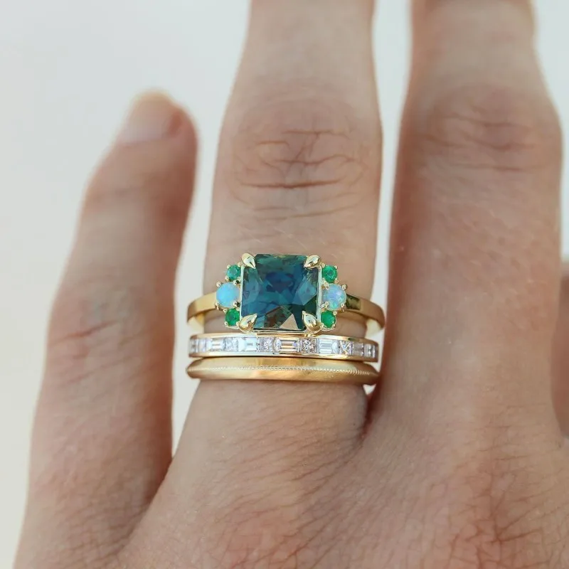 Ensemble de Bagues en Verre Bleu Vintage
