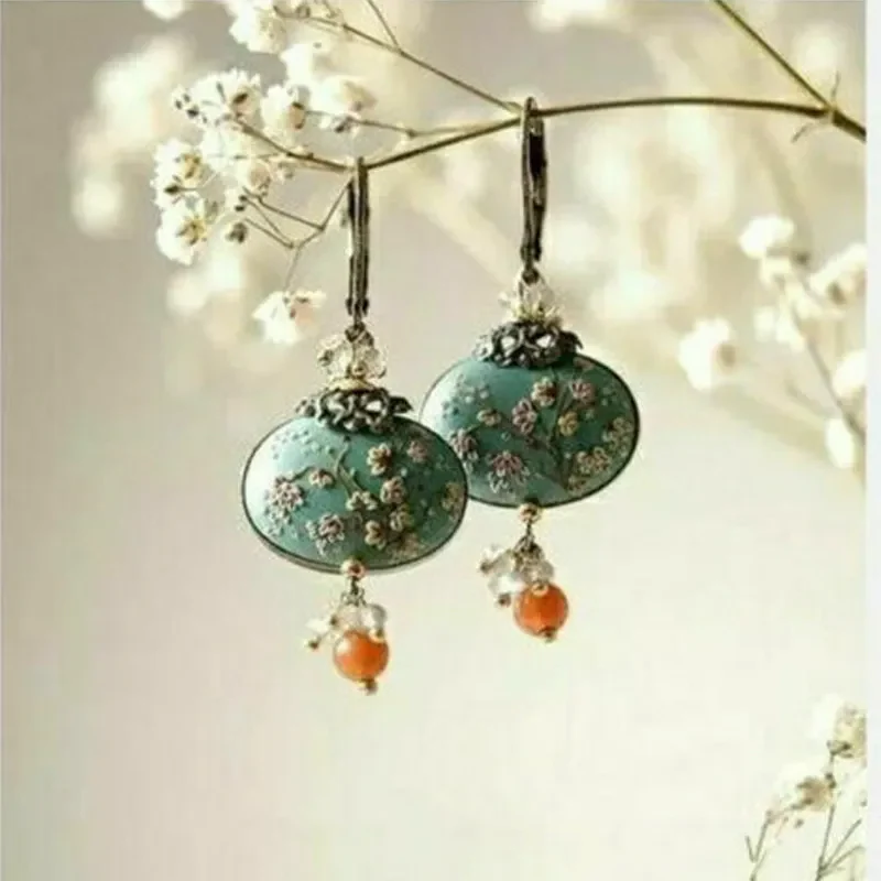 Boucles d'oreilles Vintage Fleur Verte