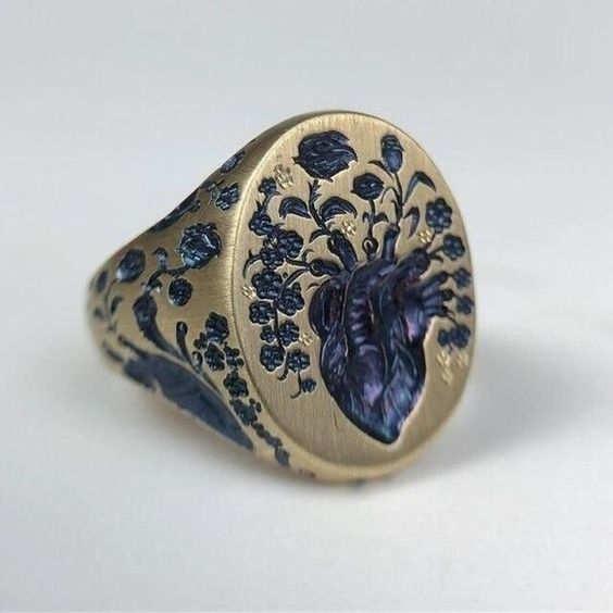 Bague Vintage Or Fleur Bleue