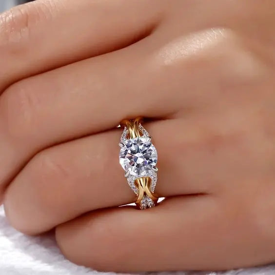 Bague Vintage en Or et Argent avec Cristaux