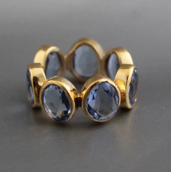 Bague en Verre Bleu Vintage avec Or