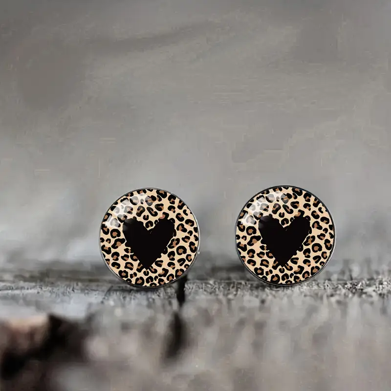 Boucles d'oreilles vintage en forme de cœur noir arrondi