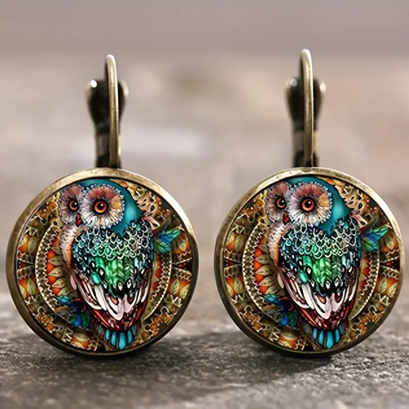 Boucles d'oreilles Hibou en Cristal Ronde
