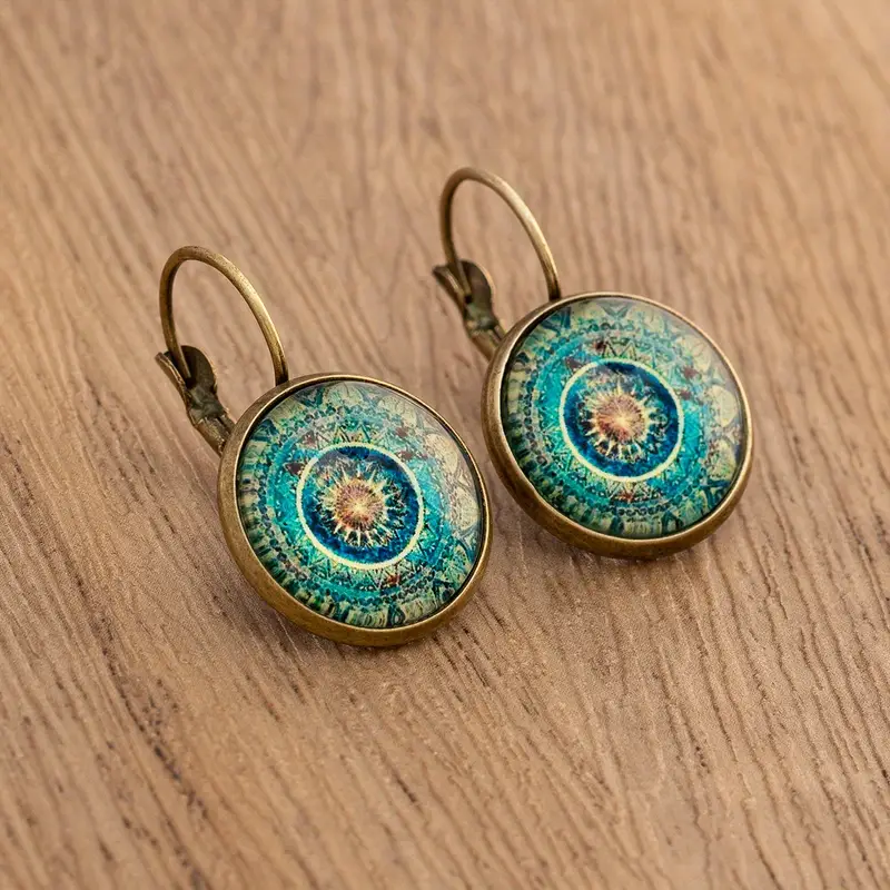 Boucles d'oreilles Mandala Bleues Rondes