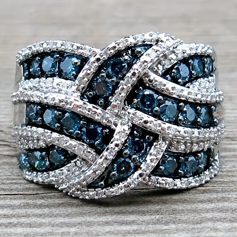 Bague en Argent Bleu Tressée Brillante