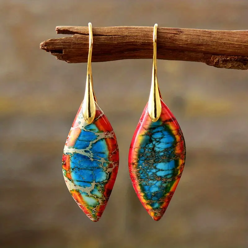 Boucles d'oreilles en pierre naturelle rouge et bleue