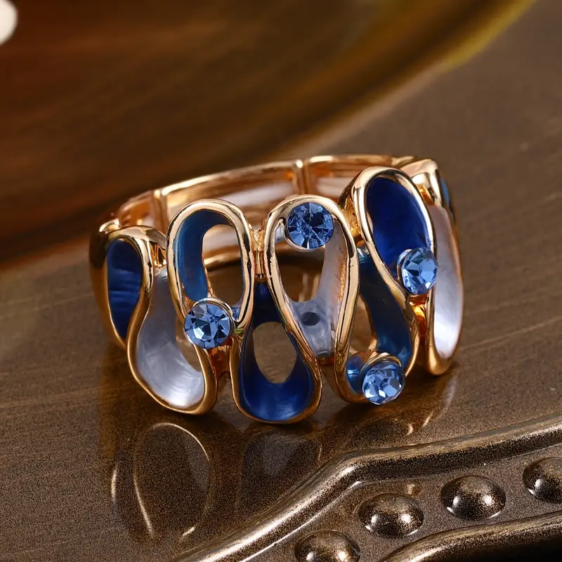 Bague ondulée irrégulière bleue et dorée