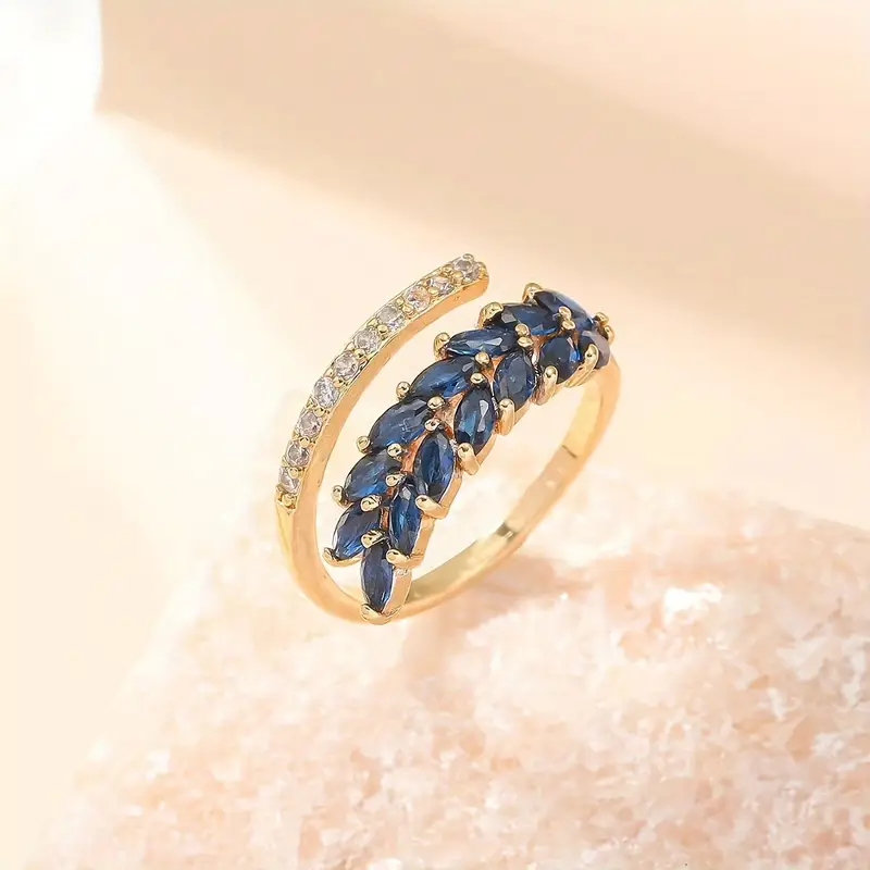 Bague en Feuille de Cristal Bleu Ouvert