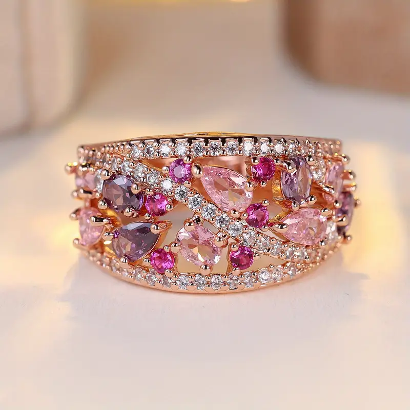 Bague Fleur en Zirconia Rose