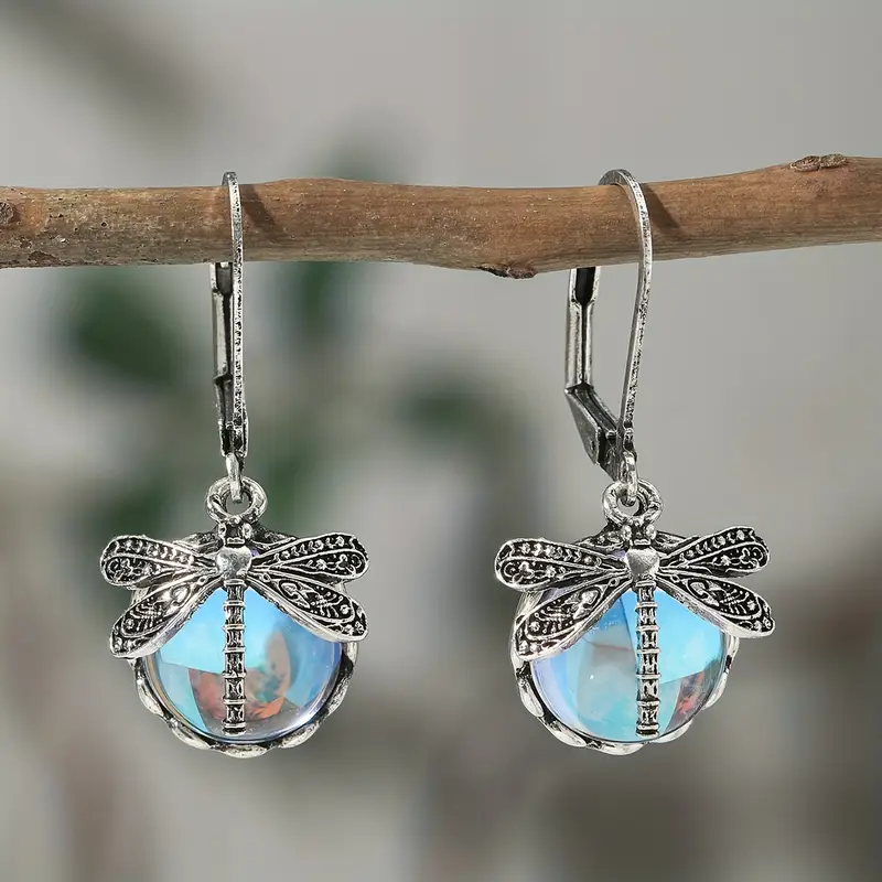 Boucles d'oreilles en argent cristal libellule bleue