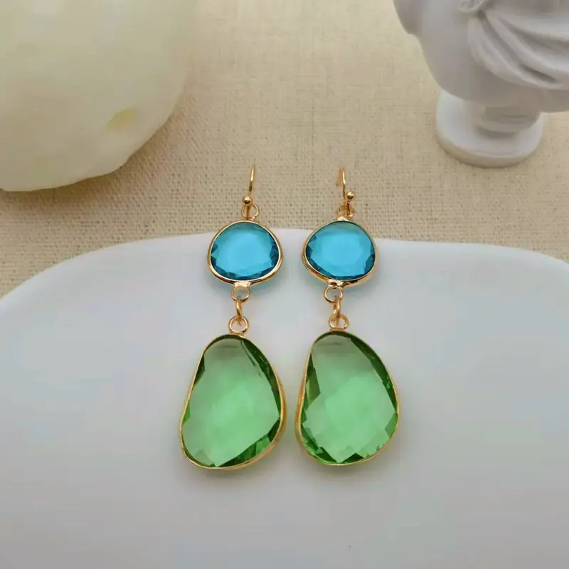 Boucles d'oreilles en verre vert et bleu