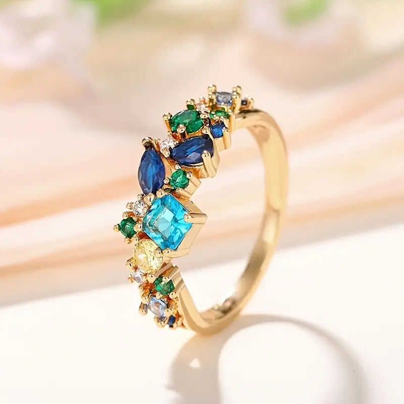 Bague en Or Floral Bleu & Vert