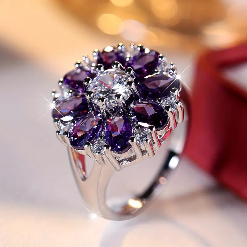Bague en Argent avec Marguerite Violette Vintage