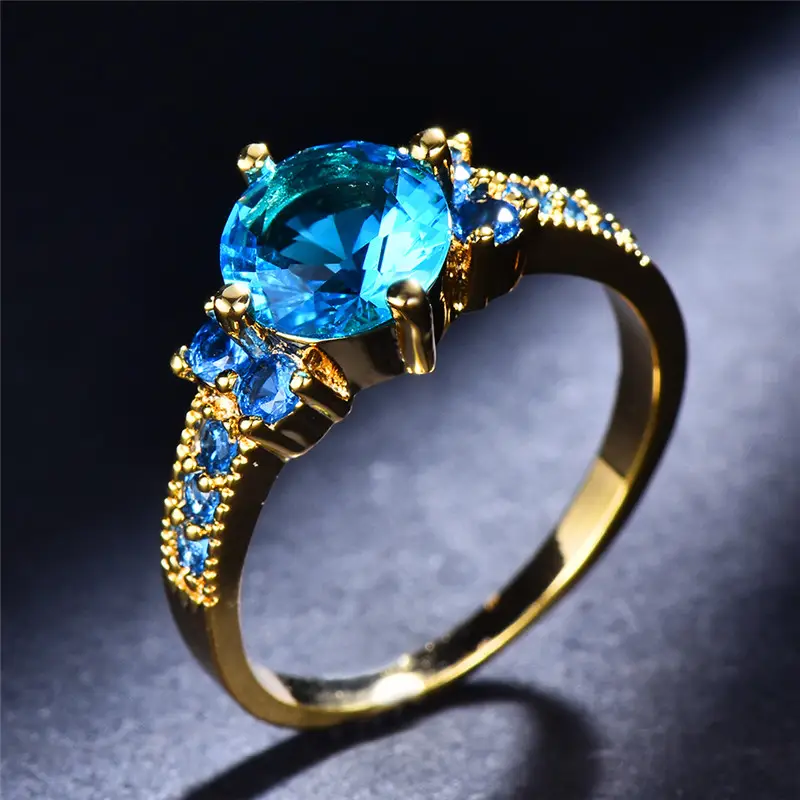 Bague en Zirconium Or Ciel Bleu