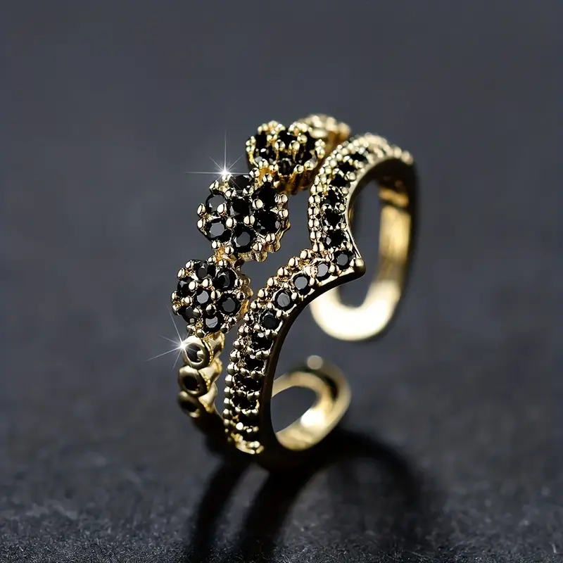 Bague Couronne en Zirconium Noir Vintage