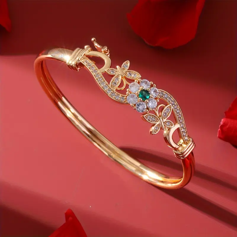 Bracelet en Cristal Vert en Zirconium Doré