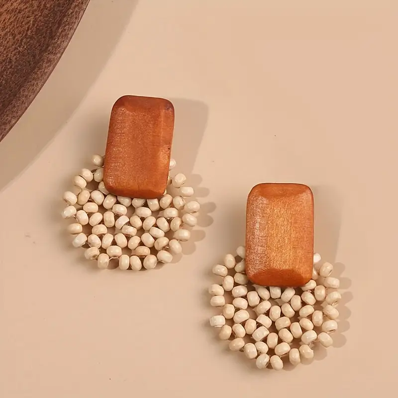 Boucles d'oreilles vintage marron et blanc