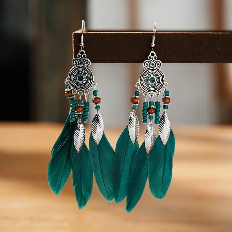 Boucles d'oreilles en plumes vertes