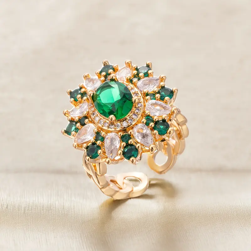 Bague Mandala Verte en Or Blanc