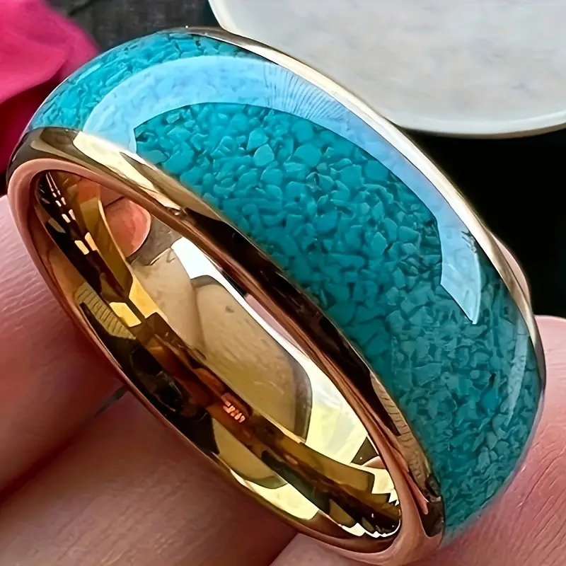 Bague en Or Émaillée Bleue Vintage