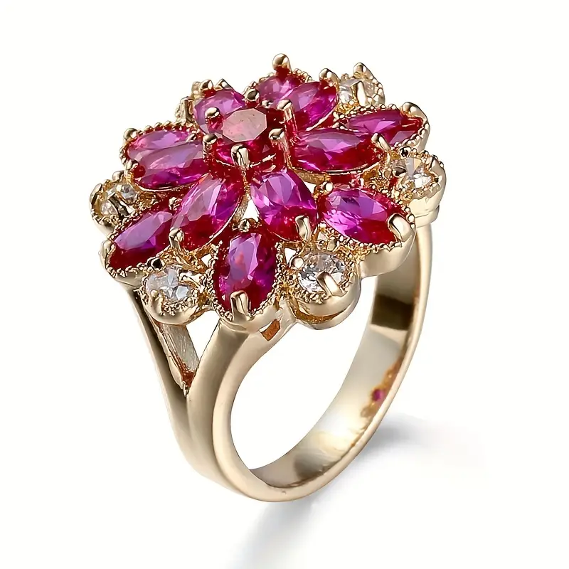 Bague en Or avec Fleur en Cristal de Grenat Vintage