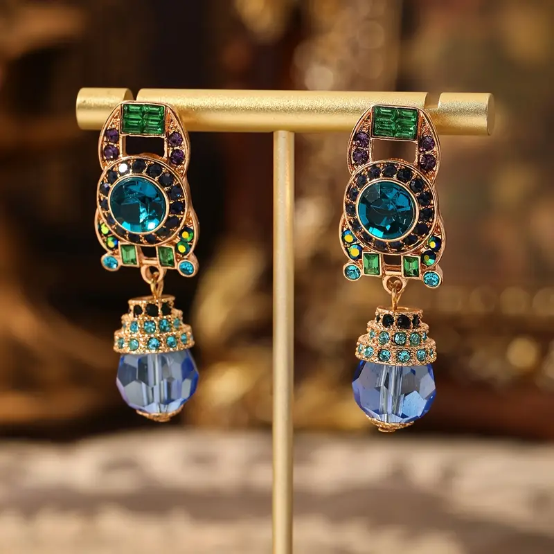 Boucles d'oreilles colorées en cristal bleu suspendu