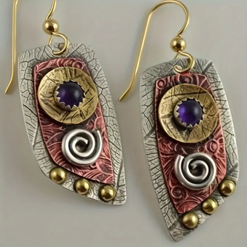 Boucles d'oreilles vintage marron et argent