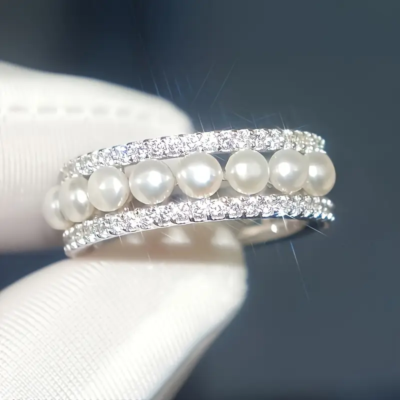 Bague en Argent avec Perle Blanche Vintage