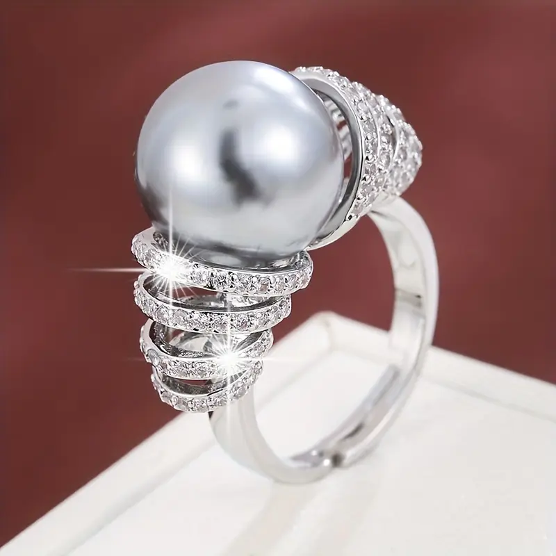 Bague en Zirconium Perle Gris Foncé