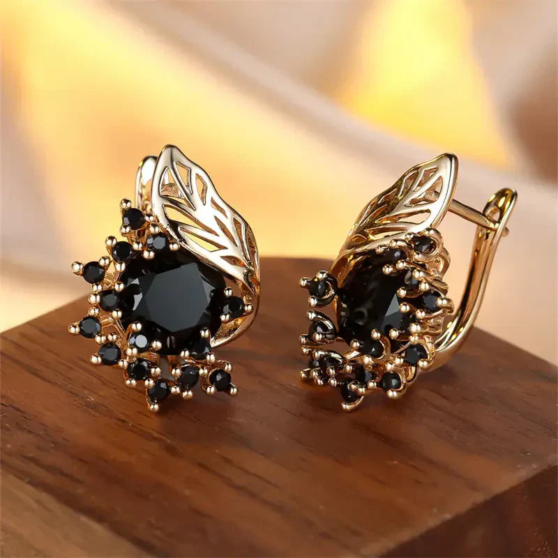 Boucles d'oreilles en zircone noir | Or