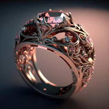 Bague en Zirconia Rouge avec Feuille Dorée Vintage