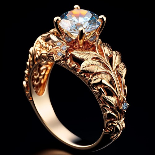 Bague en Zirconia avec Feuille Dorée Vintage