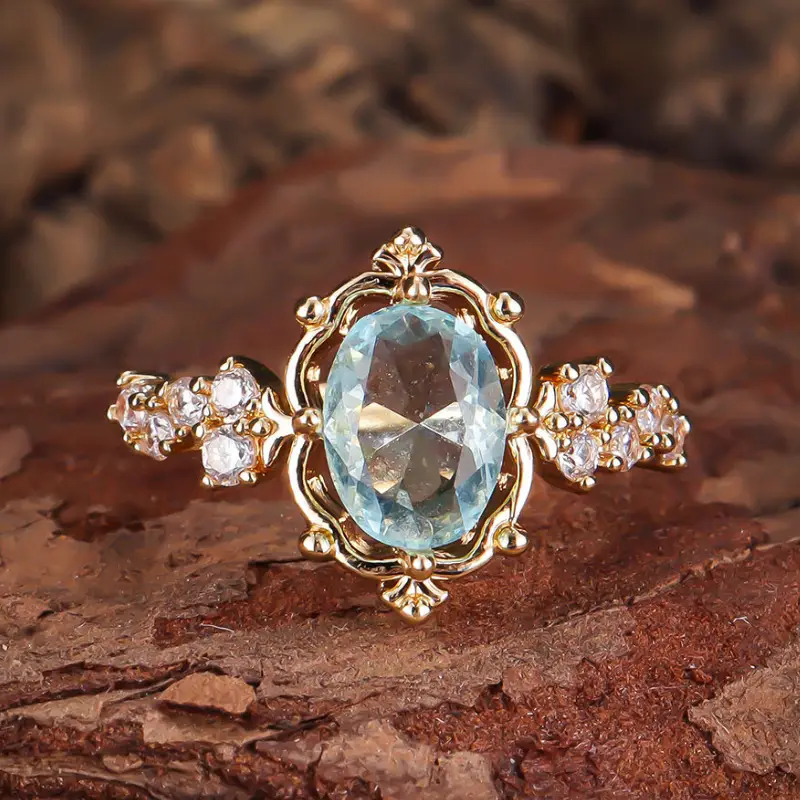 Bague en Verre Turquoise et Or