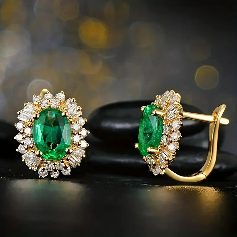 Boucles d'oreilles en or avec zirconia rond vert