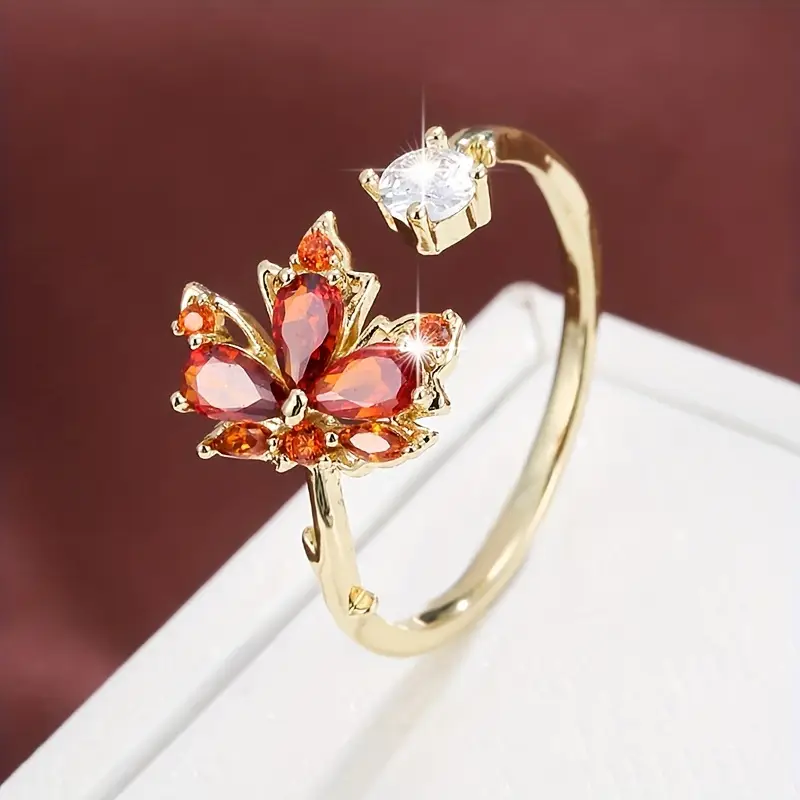 Bague Ouverte Feuille de Cristal
