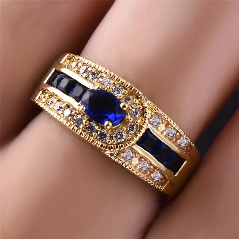 Bague Vintage Bleu Étincelante en Or