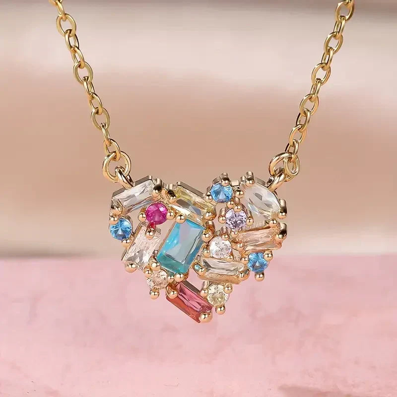 Collier en Cœur Éclatant Coloré | Or