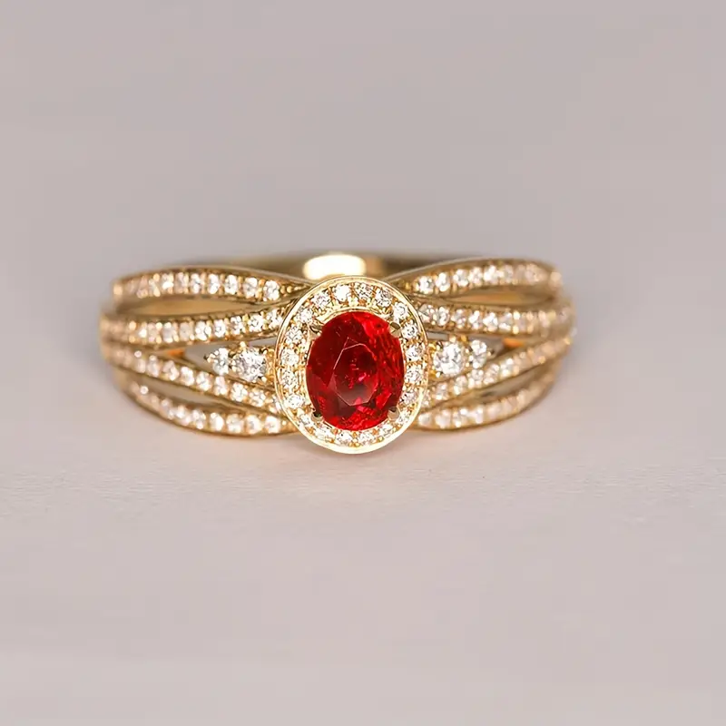 Bague en Or avec Cristal Rouge Élegant en Couches