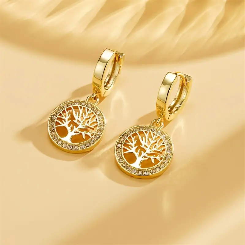 Boucles d'oreilles Arbre de Vie Dorées Éclatantes
