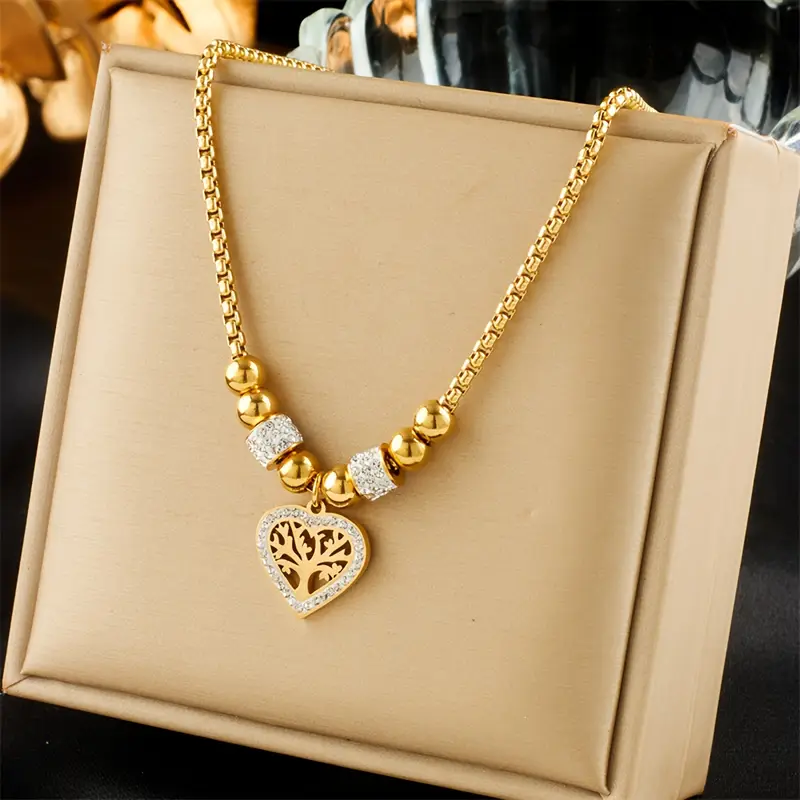 Collier en cœur doré en zirconium Arbre de Vie