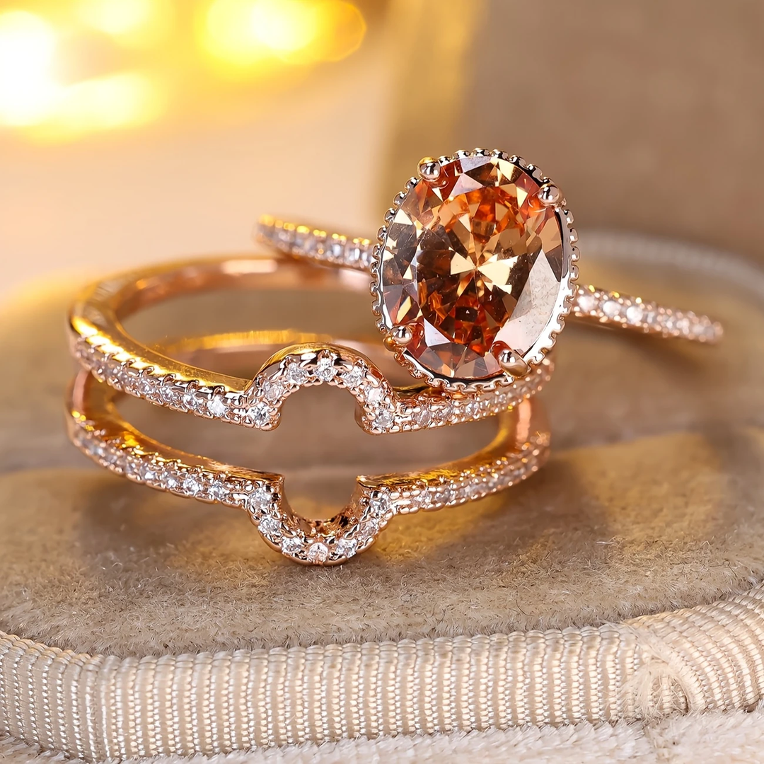 Ensemble de Bagues en Cristal Orange Arrondi
