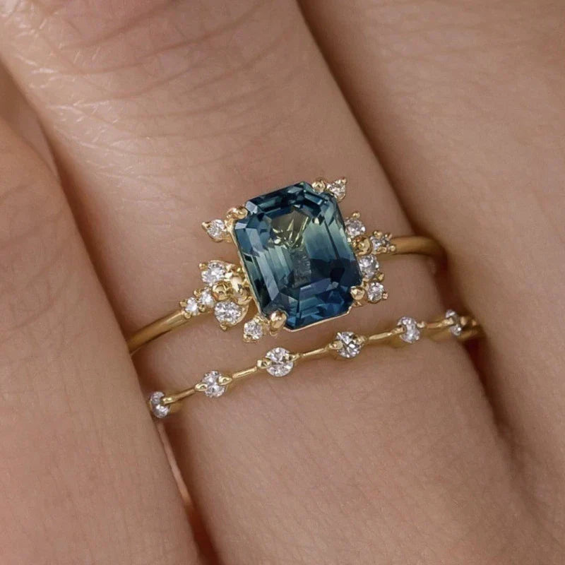 Ensemble de Bagues Éclat Bleu Cristal | Or