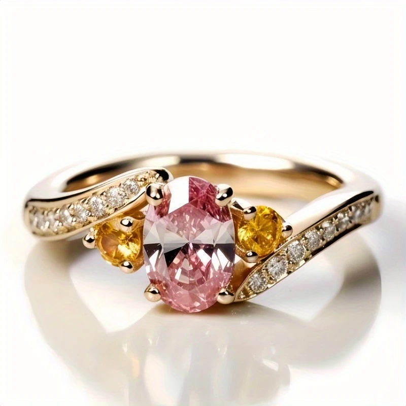 Bague en Verre Rose Ovale en Or