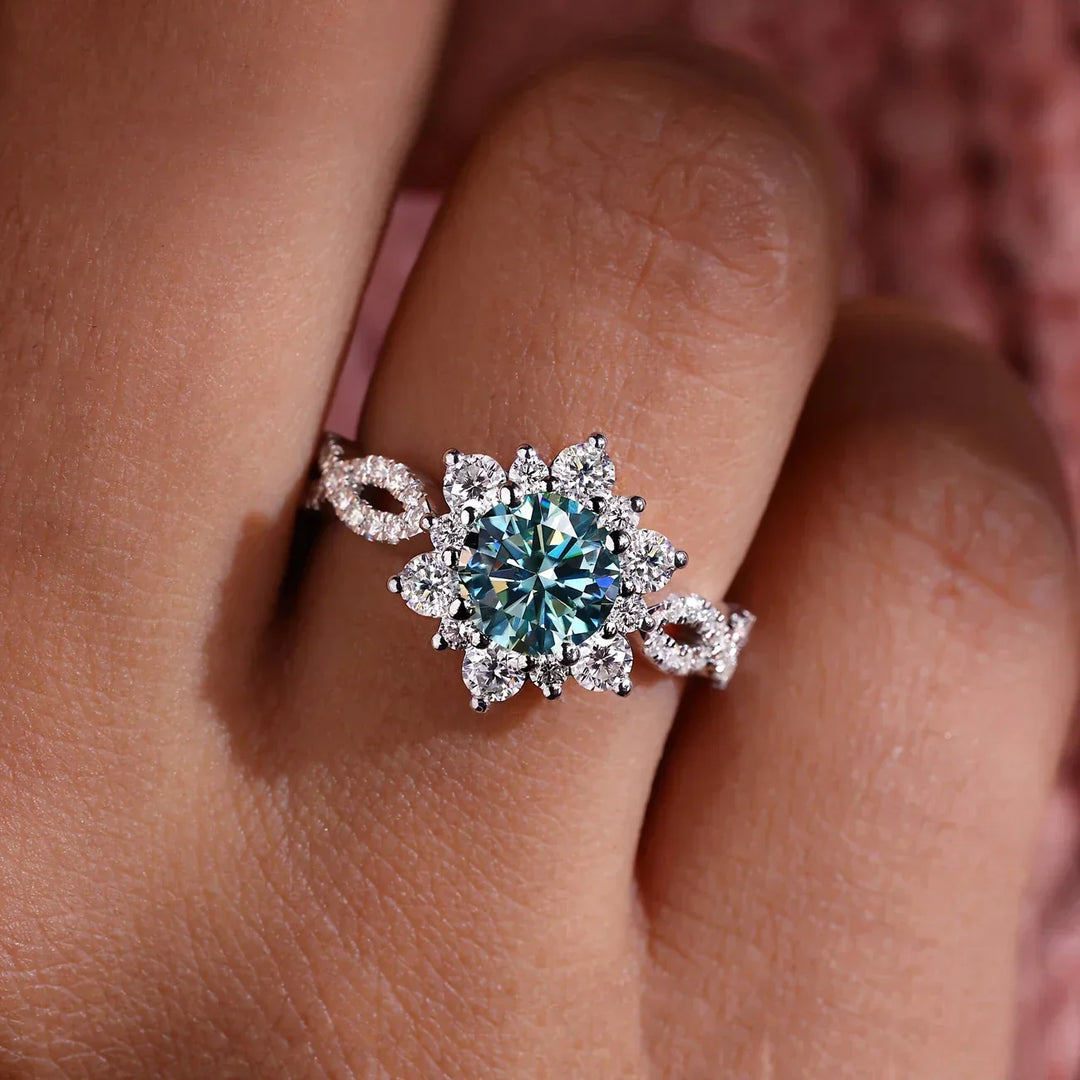 Bague Fleur en Turquoise Cristal | Or Blanc