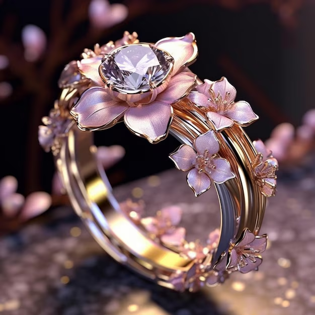 Bague en Cristal de Fleur Rose Exotique